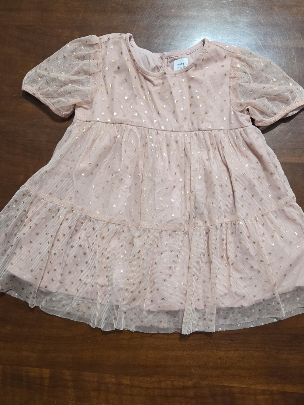 GAP Baby Light Pink Tulle Dress with Gold Stars Dusty Pink Color 18/24m